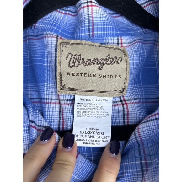 Wrangler Men's Blue & Red Plaid Short Sleeve Western Button-Down Shirt 2XL - Picture 5 of 9